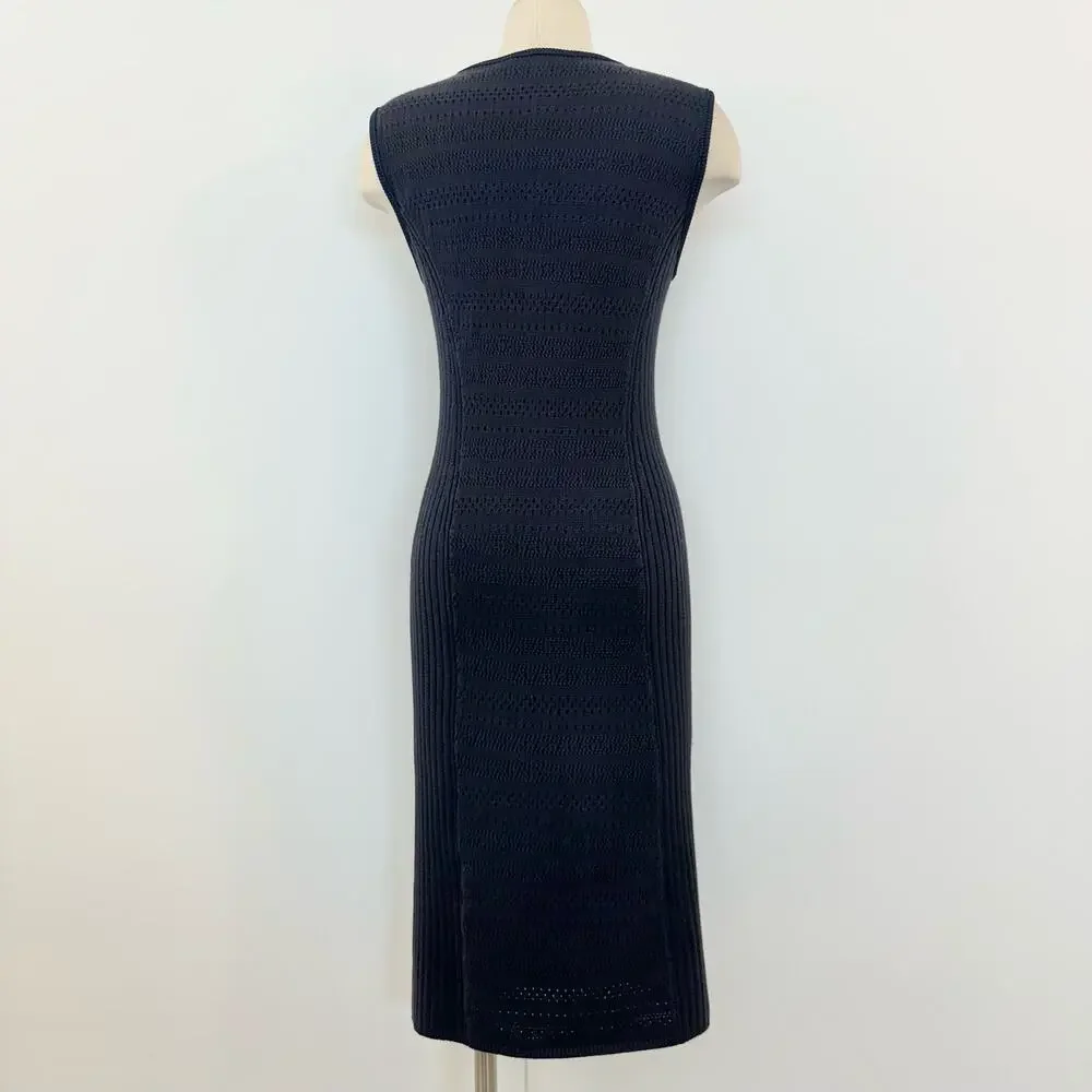 Tory Burch Midnight Navy Sleeveless Ribbed Midi Dress